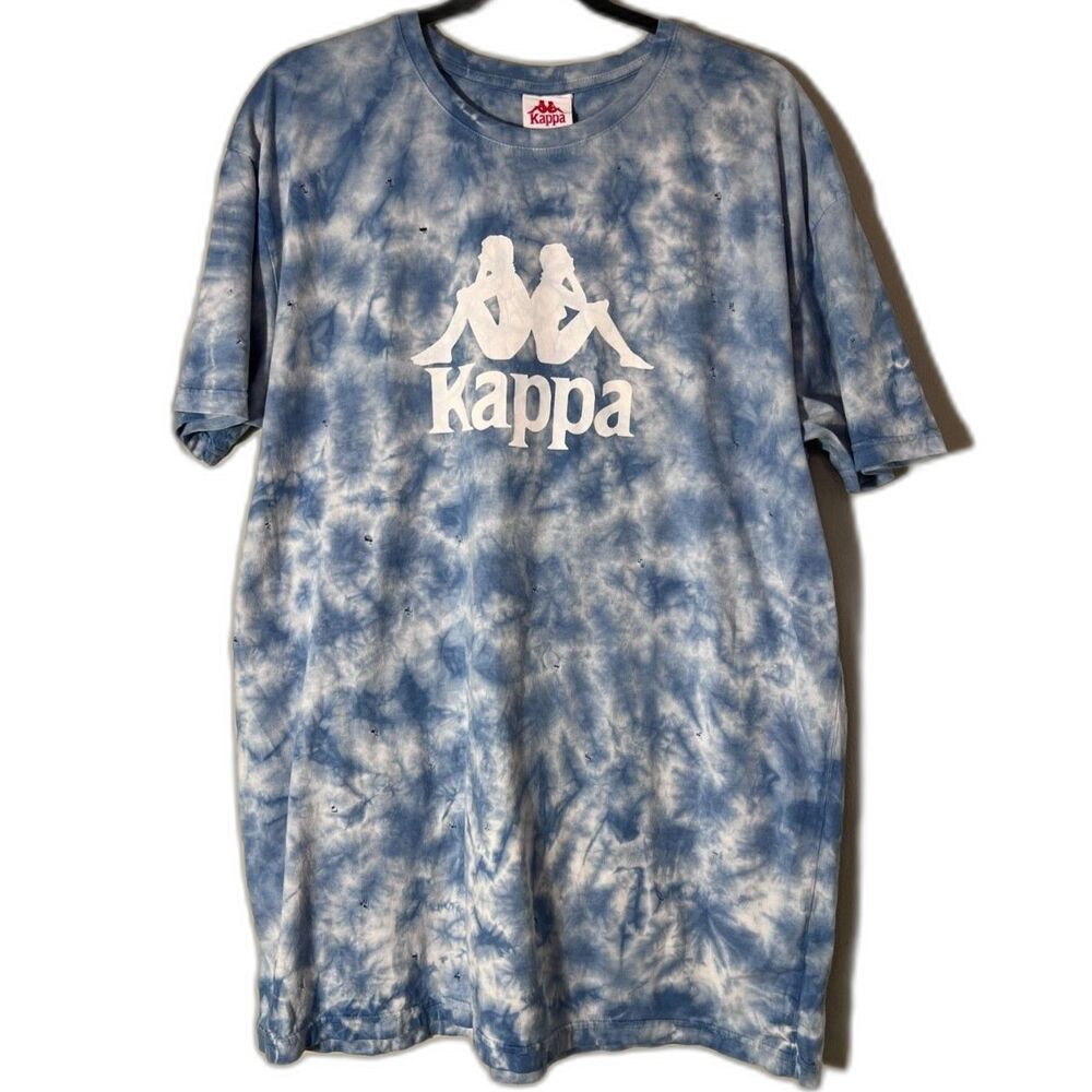 Kappa Blue Tie Dye Cotton Shirt 2XL with Intentional Distressing